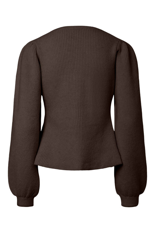 Pieces - Pcsilly Ls Puff Knit Cardigan - 5102717 Hot Fudge Melange
