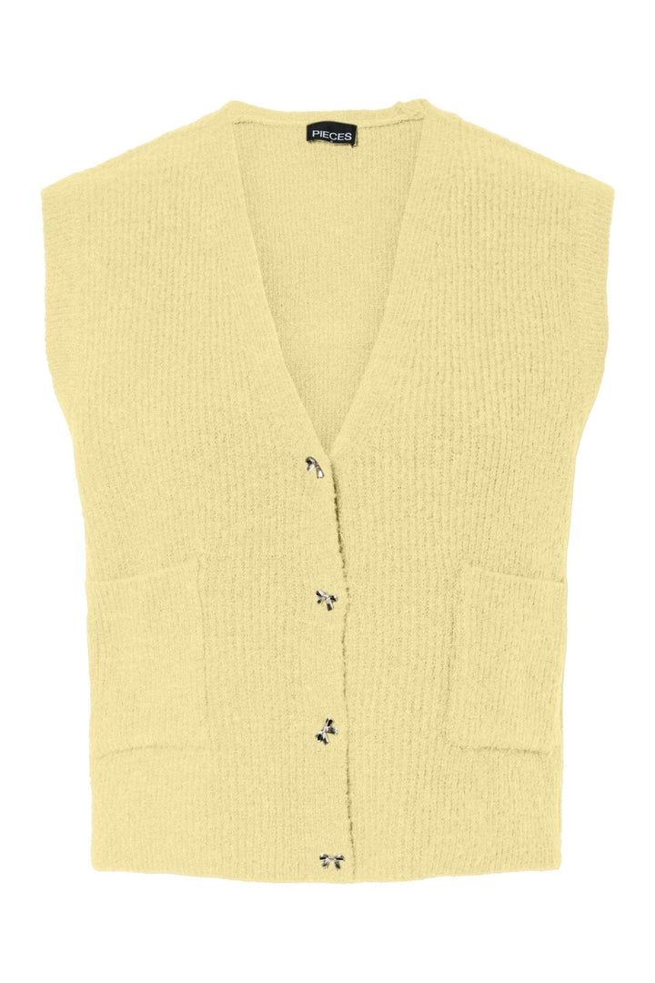 Pieces - Pcsilly Sl V-Neck Knit Vest - 4974532 French Vanilla
