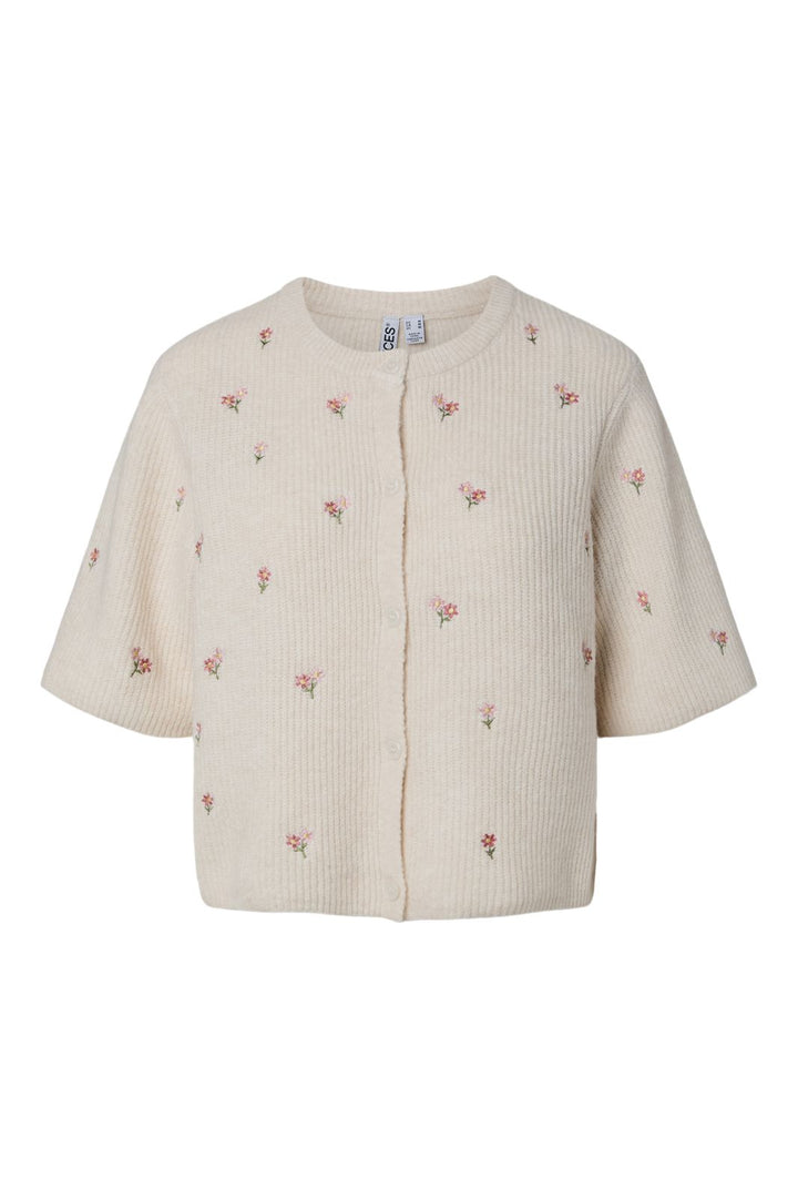 Pieces - Pcsilly Ss O-Neck Emb Knit Cardigan - 5134688 Birch Pink Flower