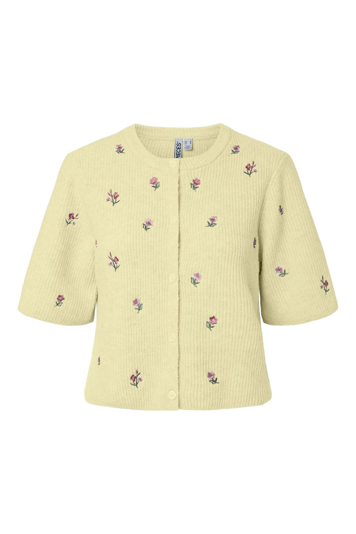 Pieces - Pcsilly Ss O-Neck Emb Knit Cardigan - 5164590 Pale Banana White Flower