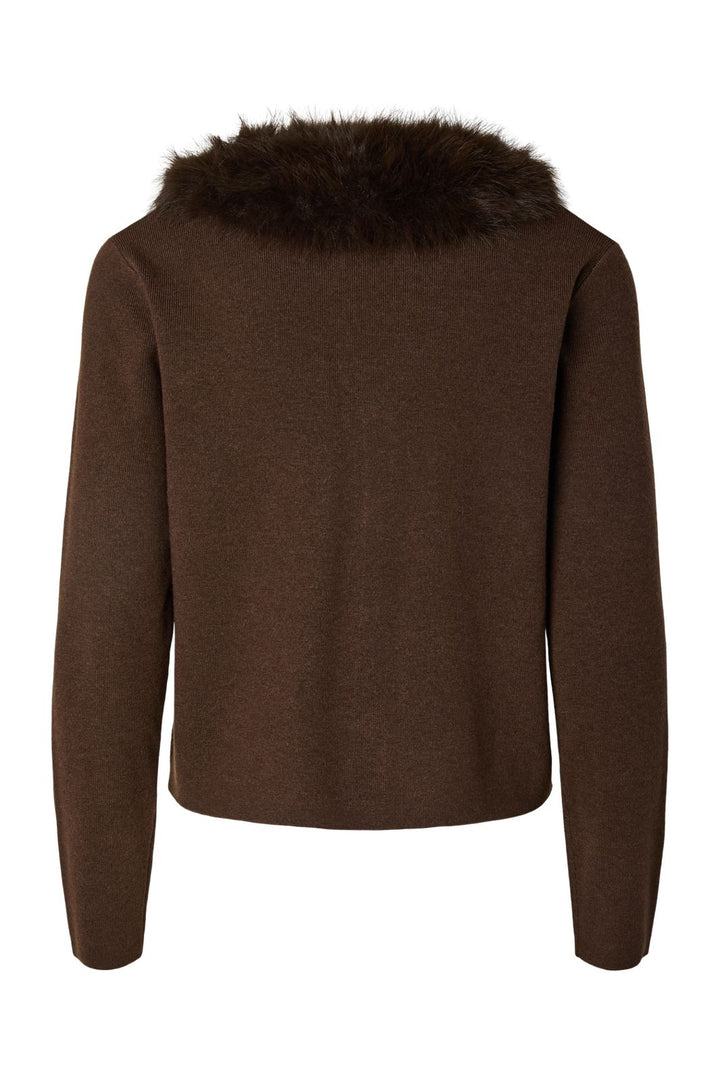 Pieces - Pcsinna Ls V-Neck Fluf Knit Cardigan - 5213548 Hot Fudge