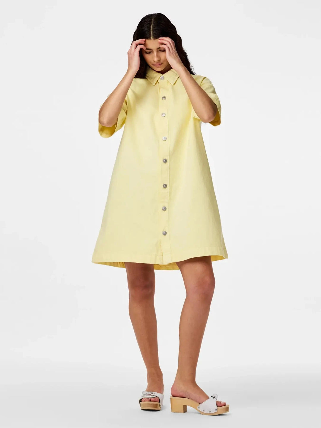 Pieces - Pcsky Ss A-Shape Denim Dress - 4993234 French Vanilla Kjoler 