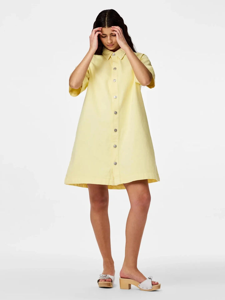 Pieces - Pcsky Ss A-Shape Denim Dress - 4993234 French Vanilla Kjoler 