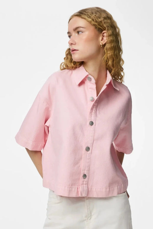 Pieces - Pcsky Ss A-Shape Denim Top - 4992608 Roseate Spoonbill Skjorter 