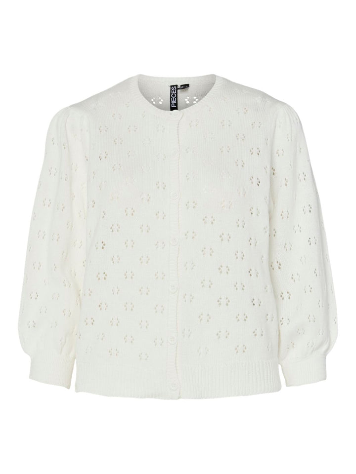 Pieces - Pcsua 3/4 Sleeve O-Neck Knit Cardigan - 4698645 Cloud Dancer
