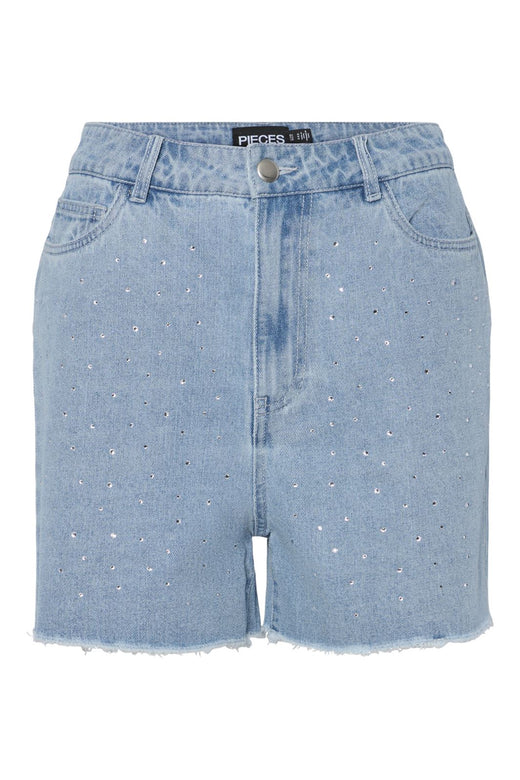 Pieces - Pctamra Rhinestone Denim Shorts - 4735172 Light Blue Denim Rhinestone