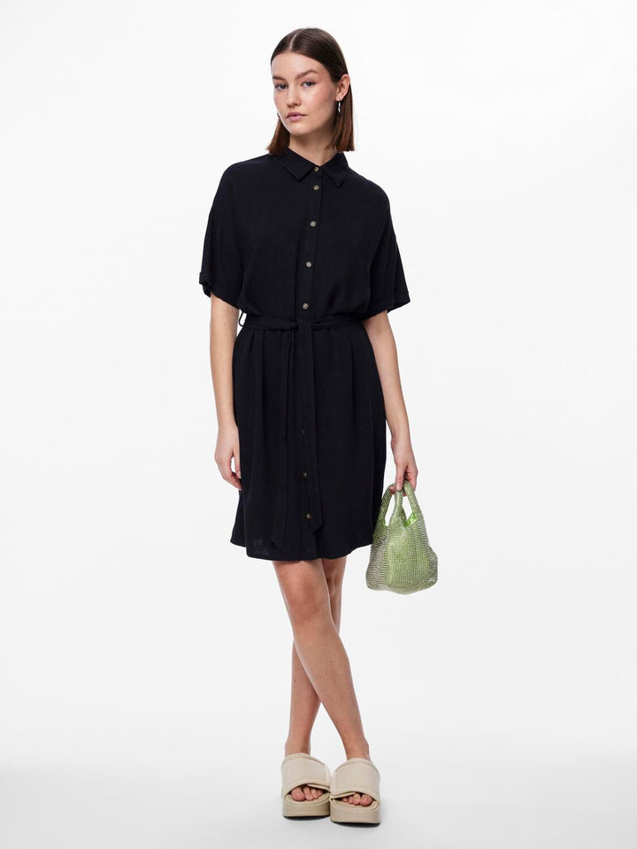 Pieces - Pcvinsty Ss Linen Shirt Dress - 4086490 Black Kjoler 