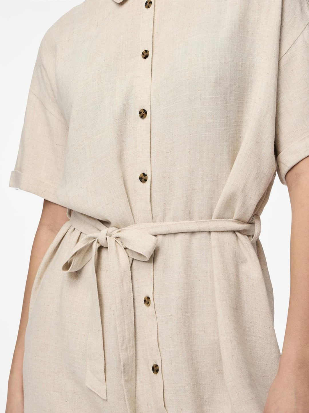 Pieces - Pcvinsty Ss Linen Shirt Dress - 4535249 Oatmeal Kjoler 