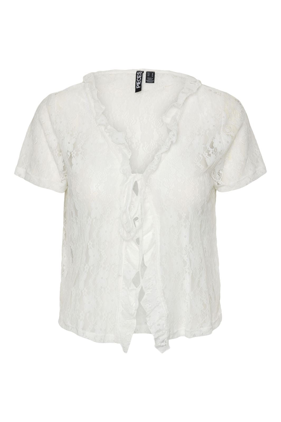 Pieces - Pcwillie Ss V-Neck Tie Lace Top - 4624264 Bright White