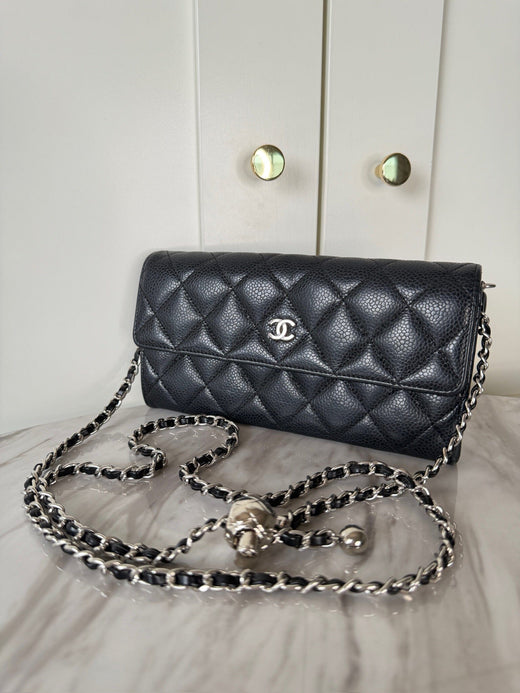 Preloved Vintageline x Molly&My - Chanel Classic Flap Wallet – Sort Quiltet Læder - Black Tasker 