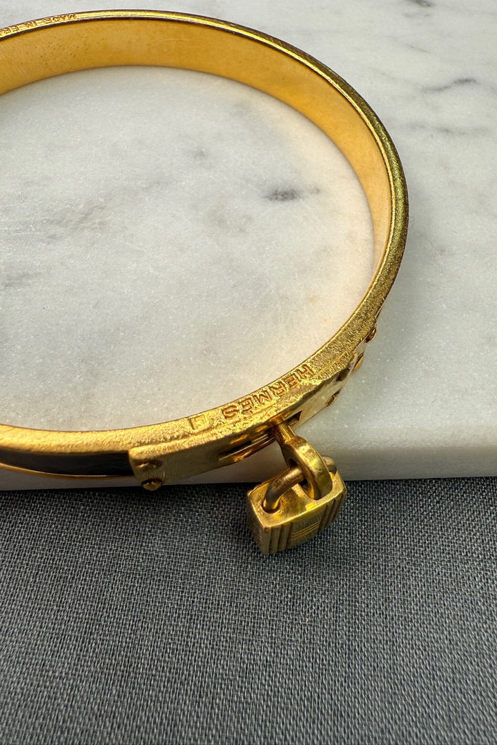 Preloved Vintageline x Molly&My - Vintage Hermes Armbånd - Guldbelagt Metal & Læder 