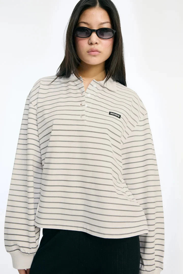 Rotate - Pique Longsleeve Polo 115641858 - Egret Comb. Bluser 