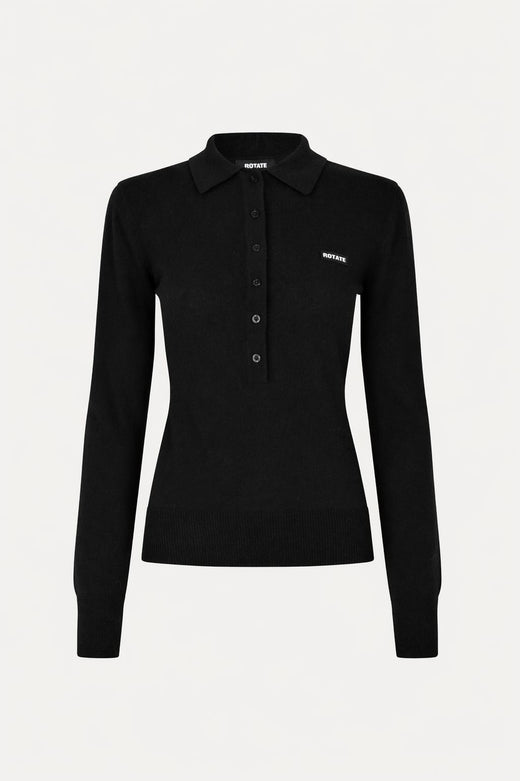 Rotate - Wool Longleeve Polo 116181100 - 100 Black Strikbluser 