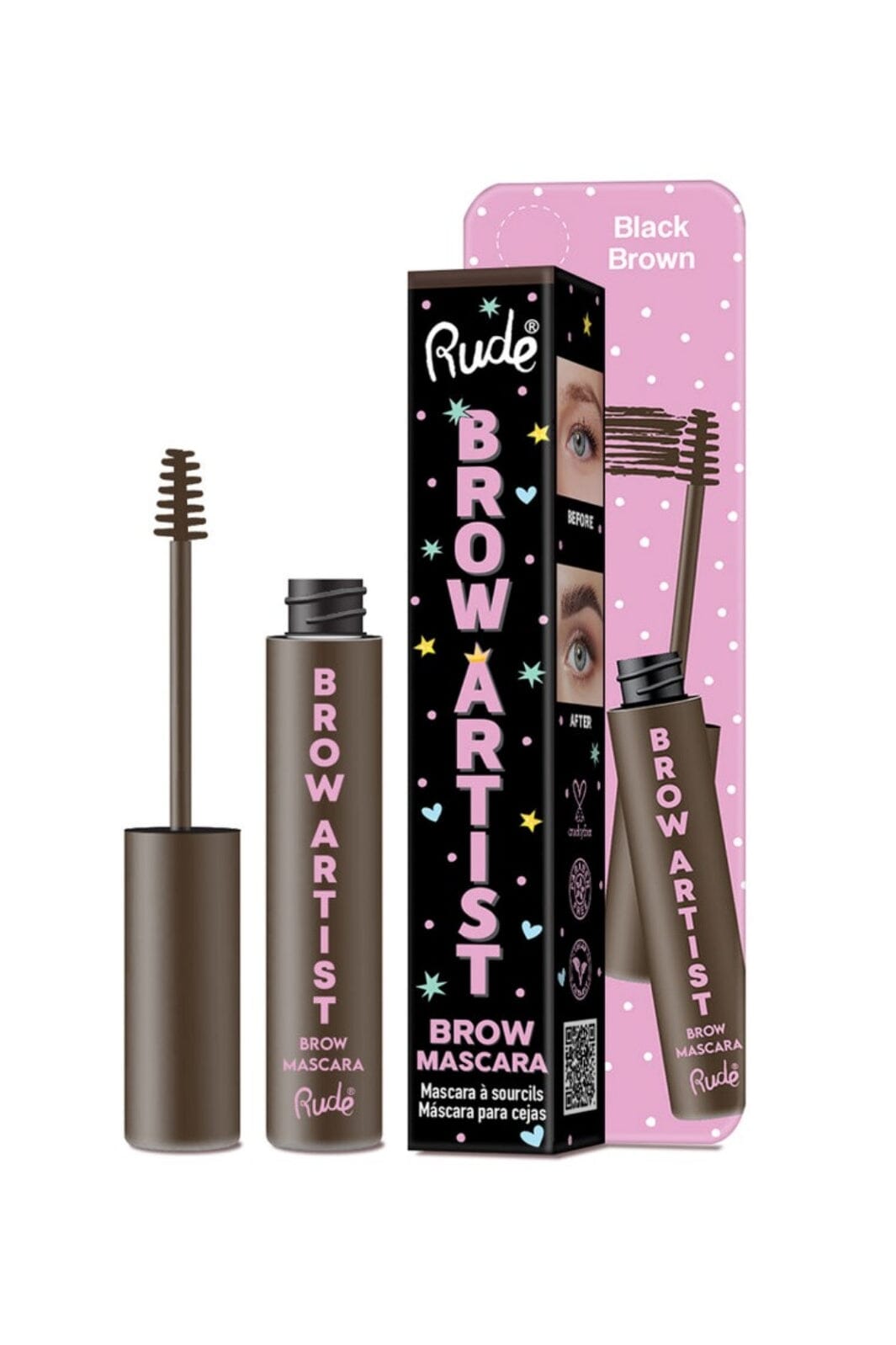 Rude Cosmetics - Brow Artist Brow Mascara - Black Brown - Øjenbryn 