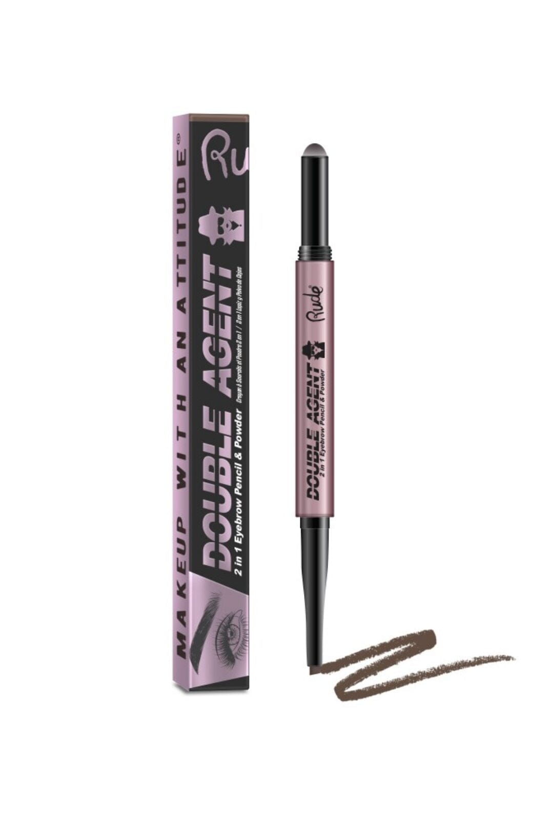 Rude Cosmetics - Double Agent - 2 in 1 Eyebrow Pencil & Powder - Neutral Brown - Øjenbryn 