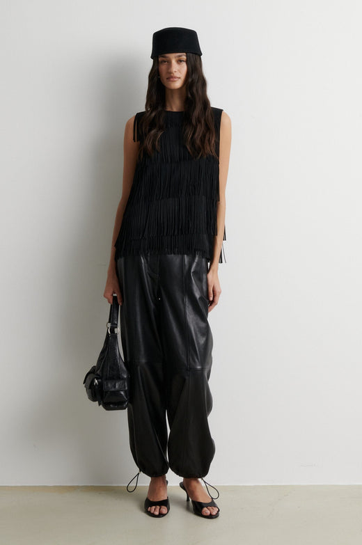 Second Female - Aluka Leather Trousers 61308 - 8001 Black Bukser 