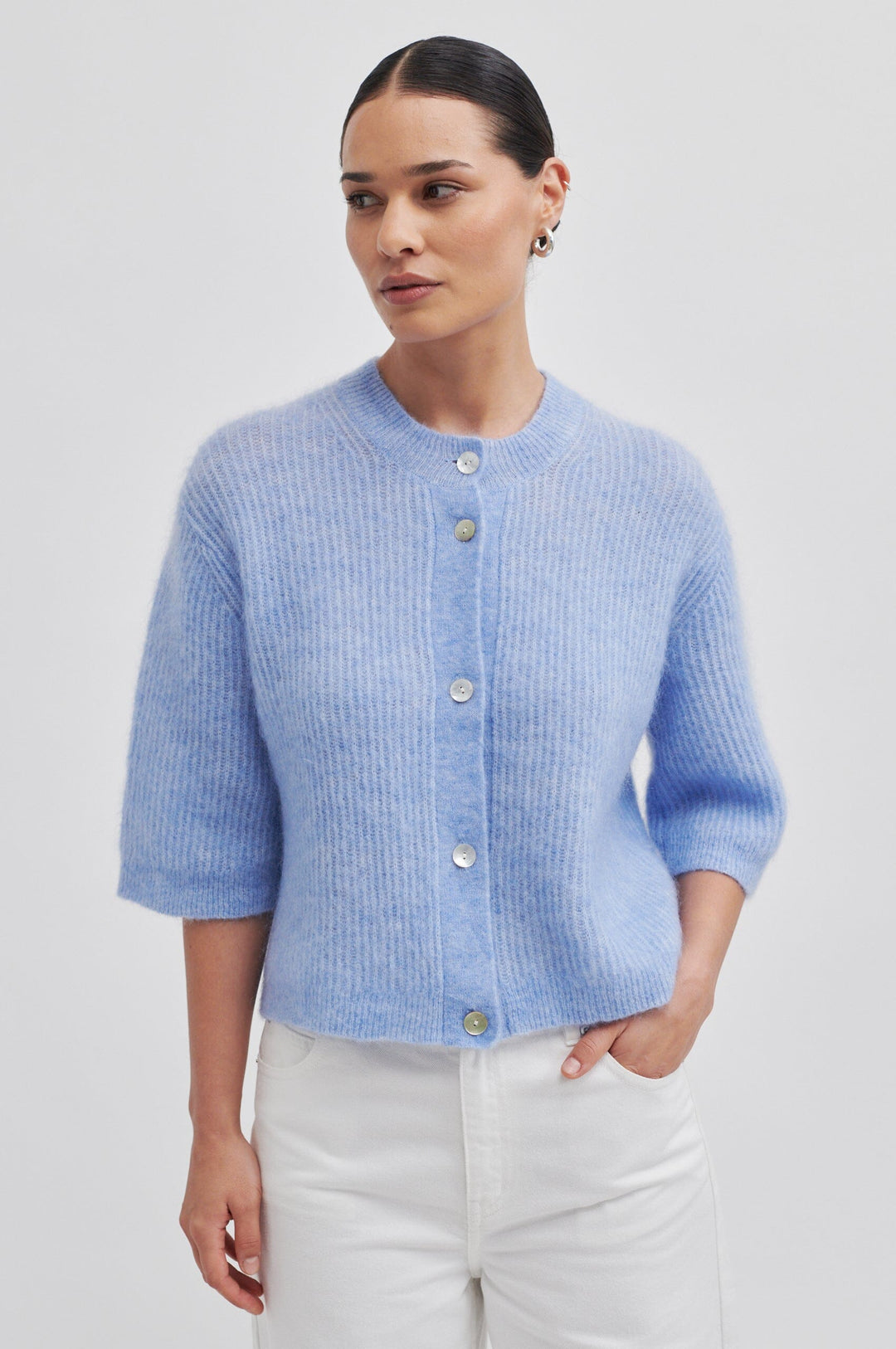 Second Female - Andrea Knit Rib Cardigan - 5106 Ice Water Cardigans 