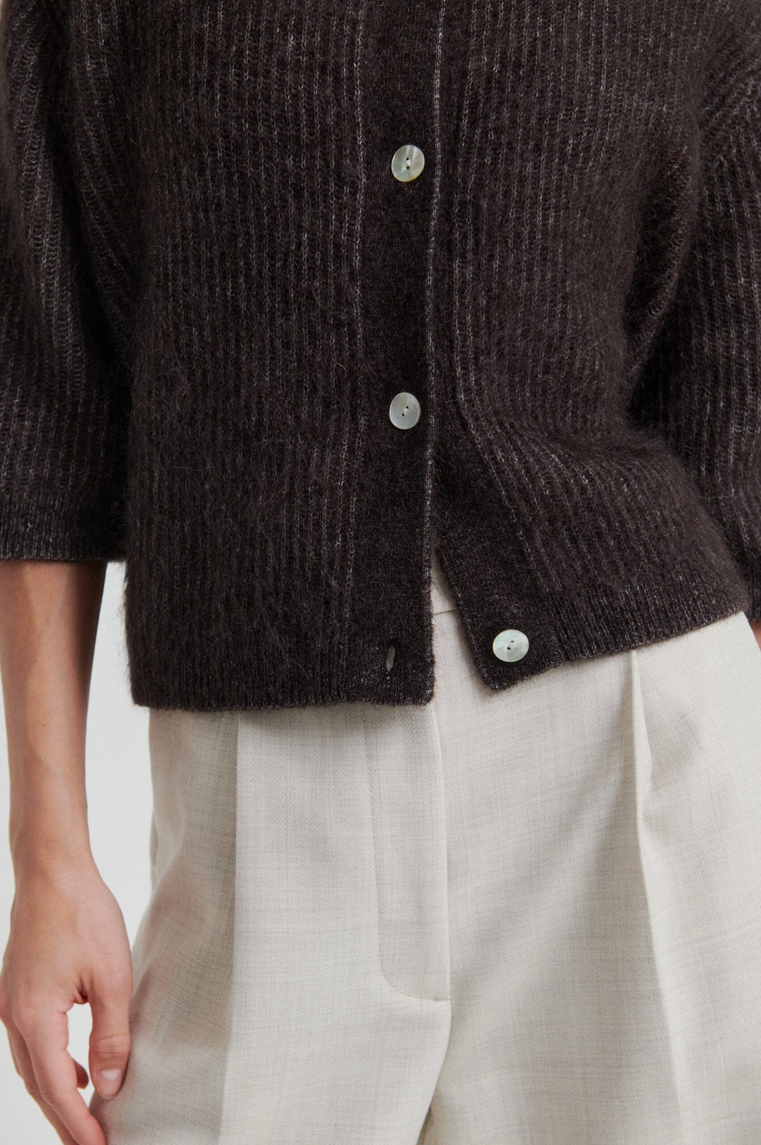 Second Female - Andrea Knit Rib Cardigan 58367 - 6150 Chocolate Torte Cardigans 