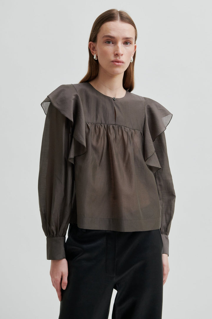 Second Female - Dream Ruffle Blouse 60192 - 4071 Wren Bluser 