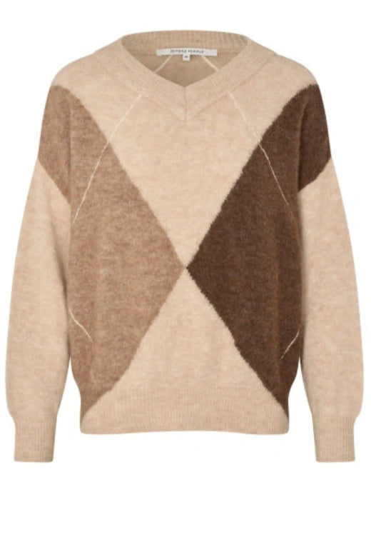 Second Female - Forca Knit V-Neck 61034 - 1041 Beige Melange Strikbluser 