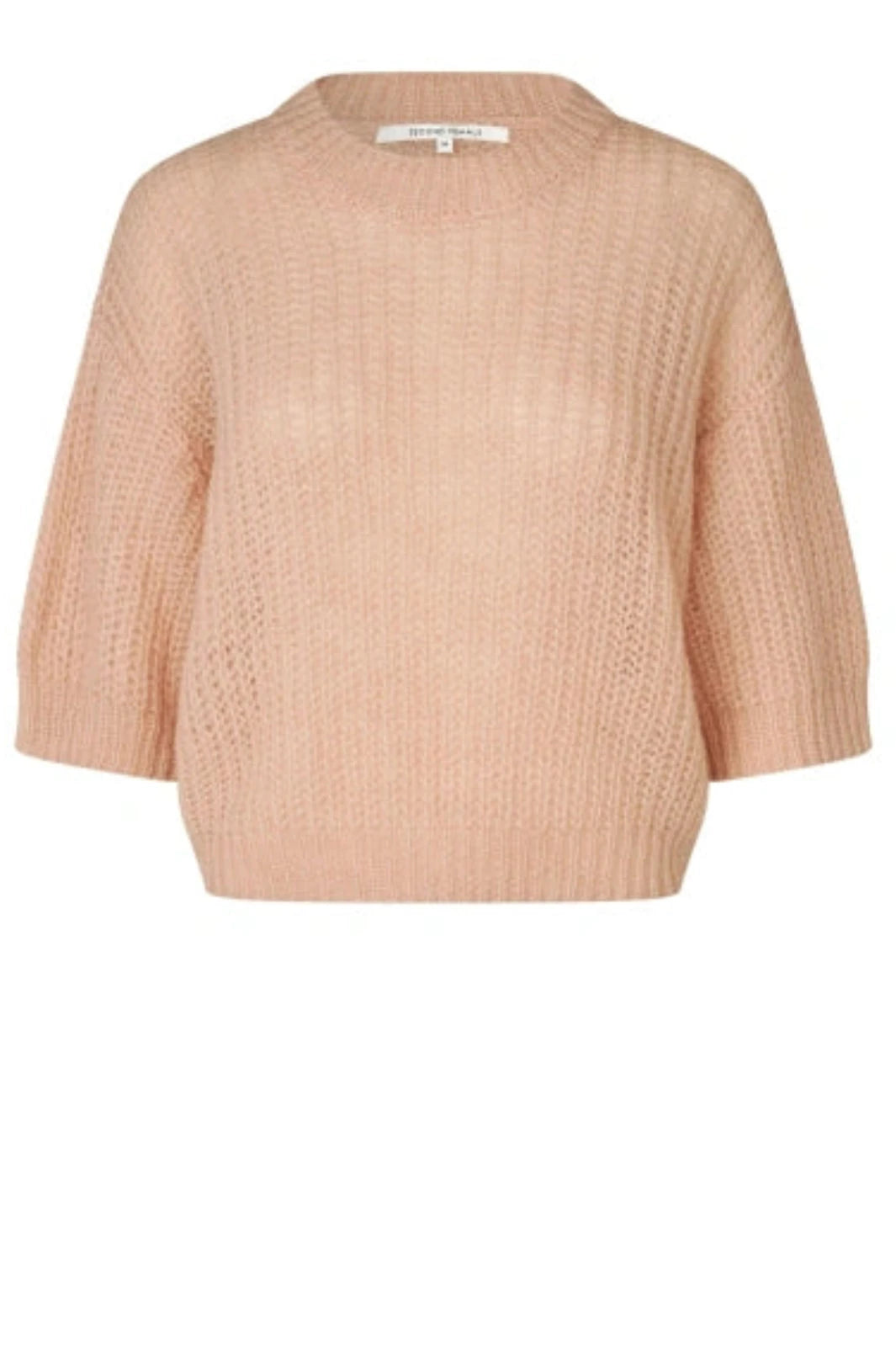 Second Female - Glora SS Knit Pullover 61299 - 3077 Cream Tan Strikbluser 