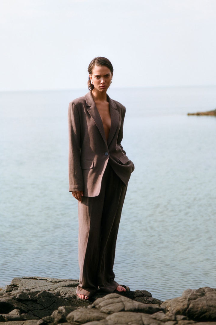 Second Female - Lino New Fit Blazer 59725 - Chocolate Brown 6139 Blazere 