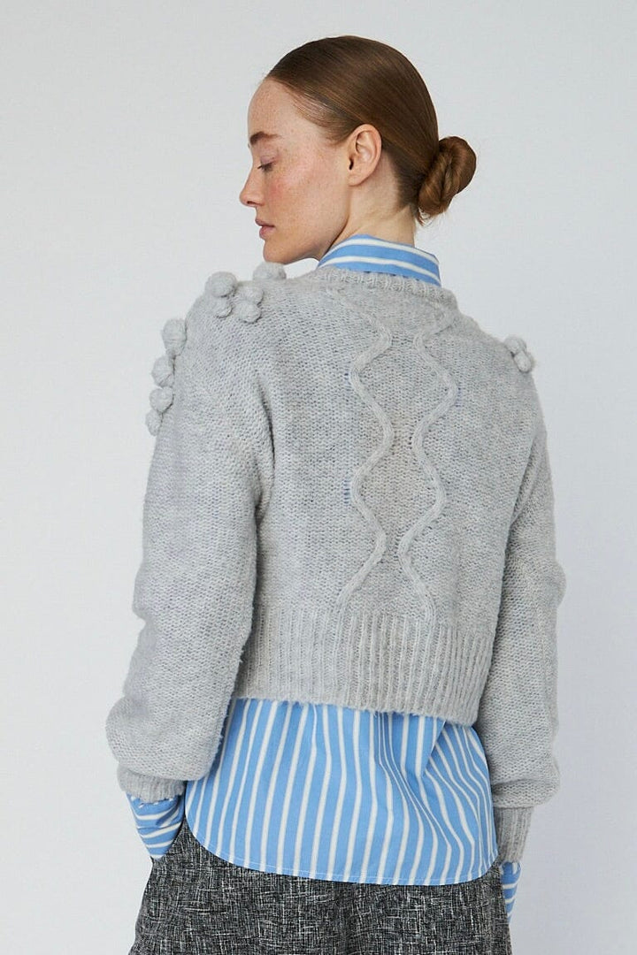 Stella Nova - Cable Knit With Bobblestw54-3294 - 912 Light Grey Mélange Strikbluser 