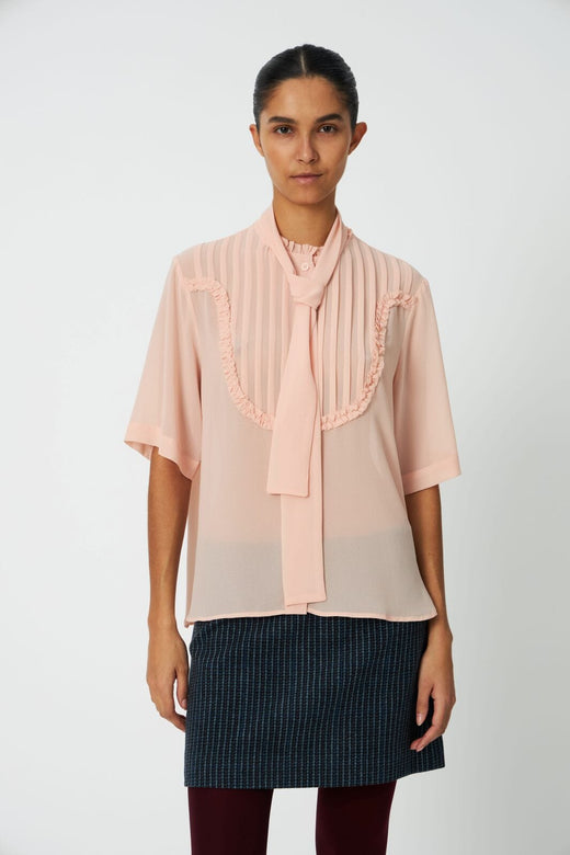 Stella Nova - Chiffon Shirt With Tie Band Cc63-1524 - 662 Soft Pink Bluser 