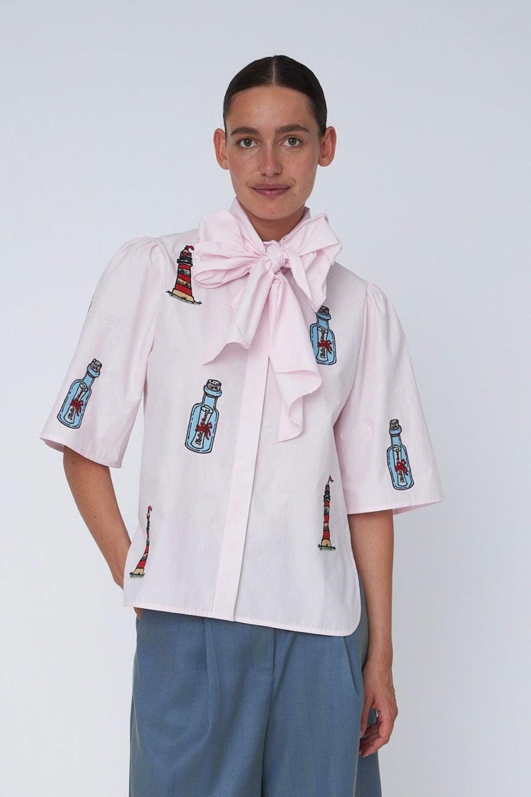 Stella Nova - Embroidered Bow Shirteb61-1431 - 558 Pale Pink Skjorter 
