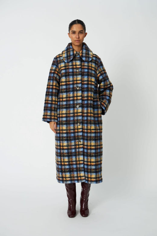Stella Nova - Long Wool Checked Coat Wl63-7593 - 430 Multi Checks Frakker 