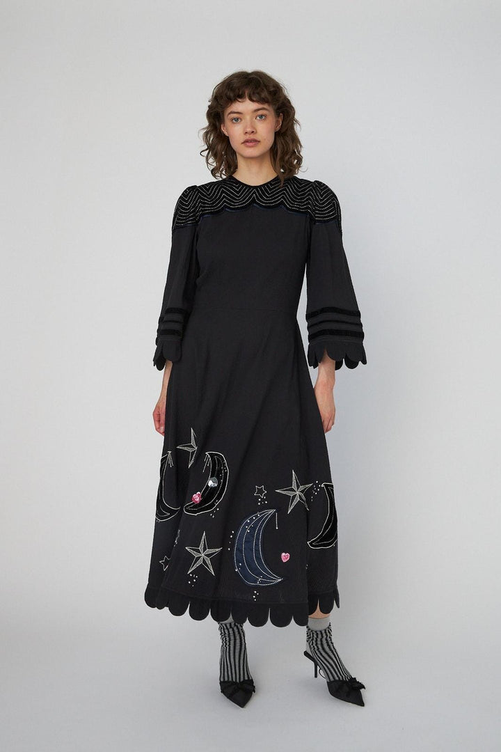 Stella Nova - Moon And Star Embroidered Midi Dressms54-4316 - 999 Black Kjoler 