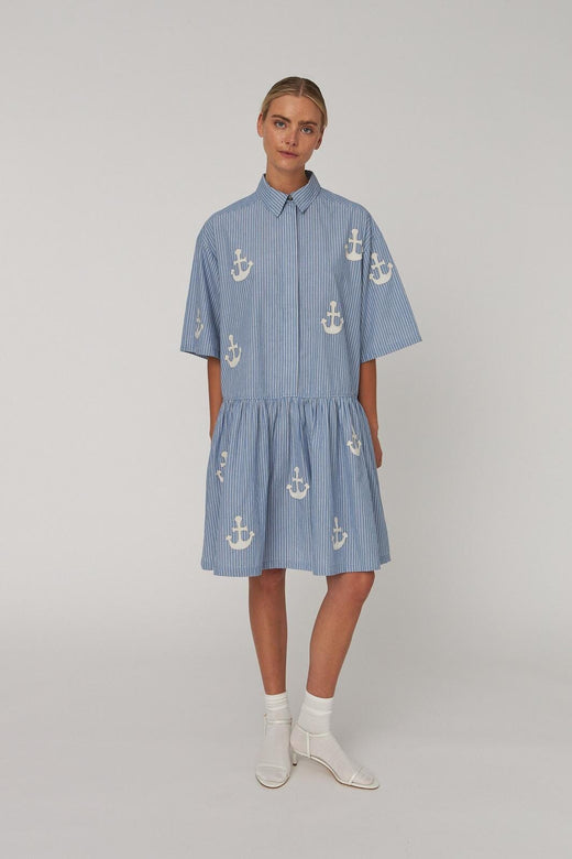 Stella Nova - Oversized Dress With Embroidered Anchorqs61-4392 - 313 Blue Stripes Kjoler 