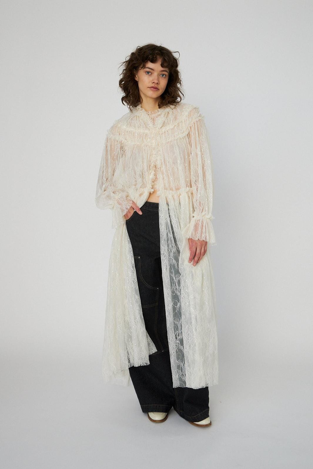 Stella Nova - Sheer Lace Maxi Cape Dressls54-4306 - 029 Creme Kjoler 