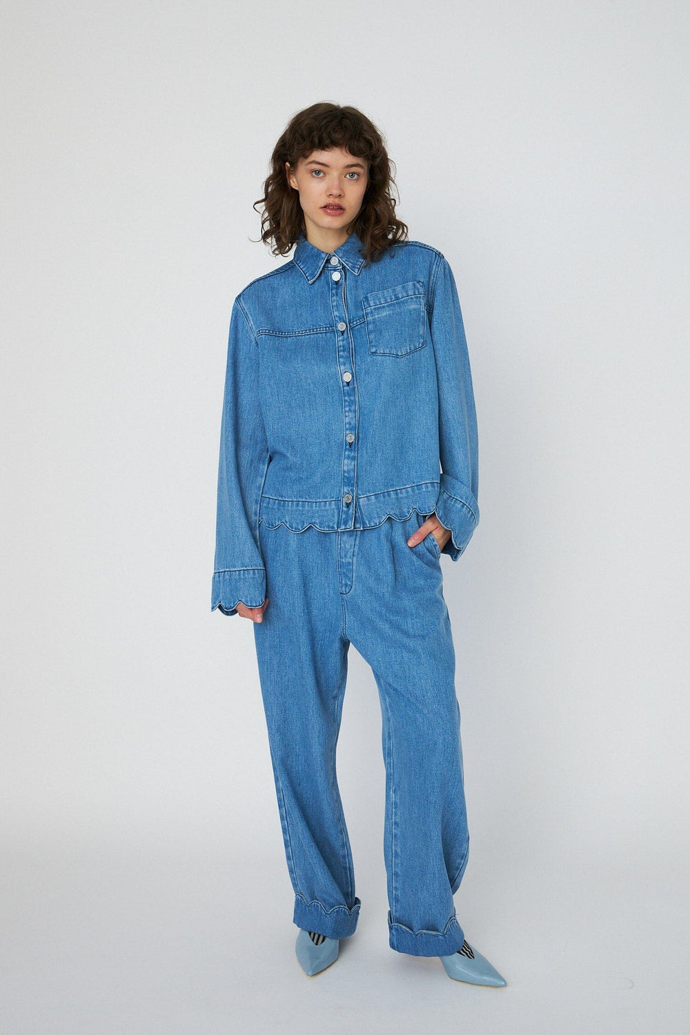 Stella Nova - Washed Blue Shirt With Scallop Edgewd54-2324 - 302 Light Blue Skjorter 