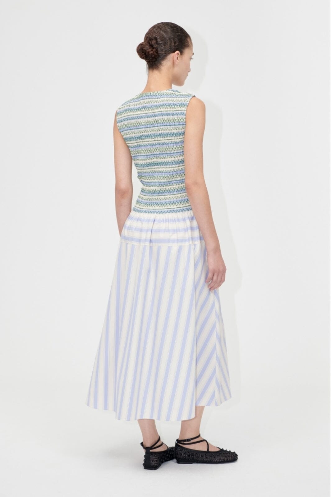 Stine Goya - 2367 Smocked Cotton, Smocked Gathered Tank Dresssg-pf25-d126-2367 - Pastel Stripes