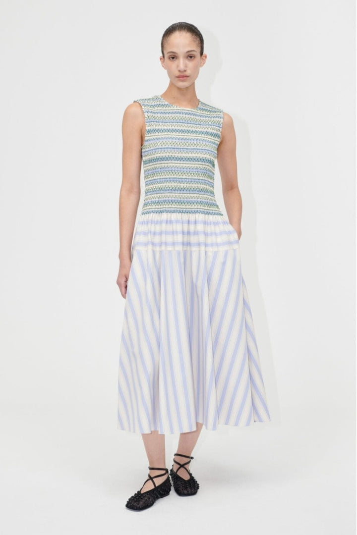 Stine Goya - 2367 Smocked Cotton, Smocked Gathered Tank Dresssg-pf25-d126-2367 - Pastel Stripes