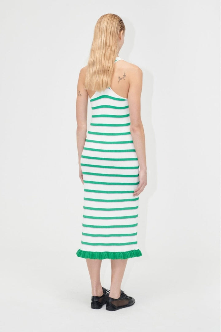 Stine Goya - 2383 Lightweight Knit, Ruffle Tank Dresssg-pf25-d147-2383 - Green And Pink Stripes