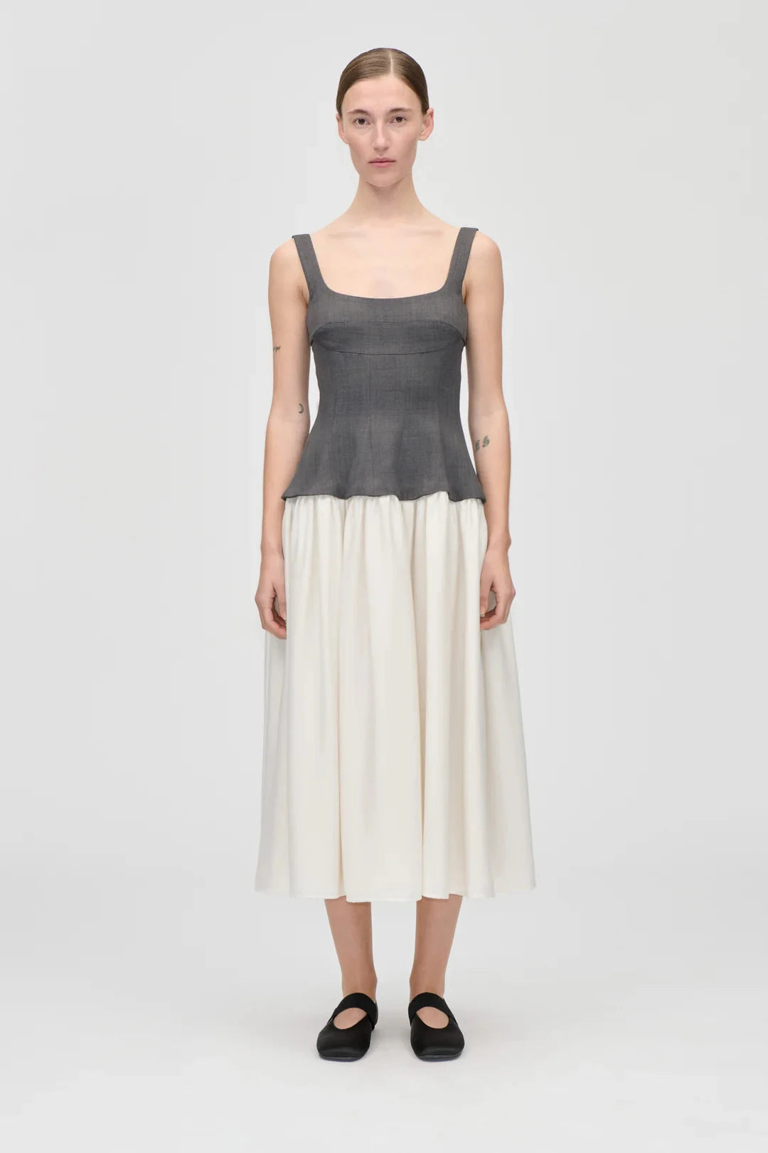 Stine Goya - 2409 Textured Tailoring, Corset Long Dresssg-ps26-d208-2409 - Melange Grey / Cream Kjoler 