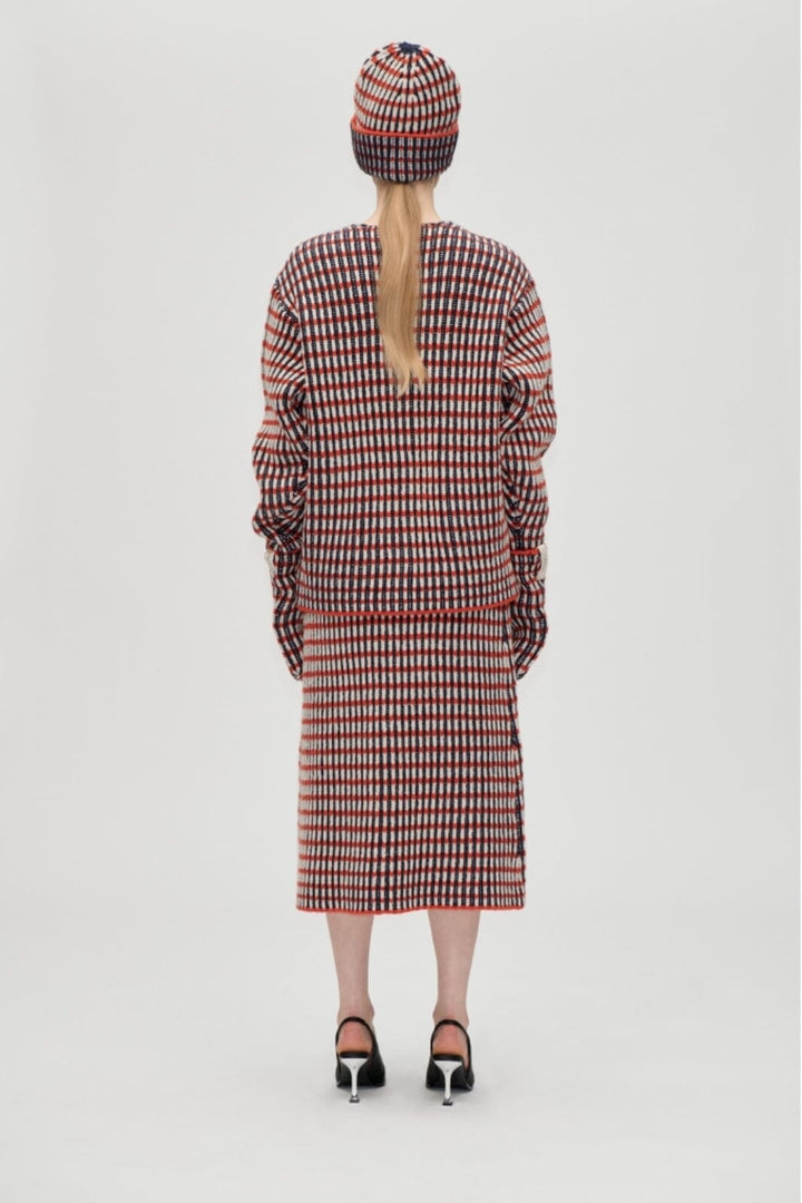 Stine Goya - 2425 Plaited Chunky Rib, Chunky Rib Mittenssg-aw25-a043-2425 - Navy / Red / Cream