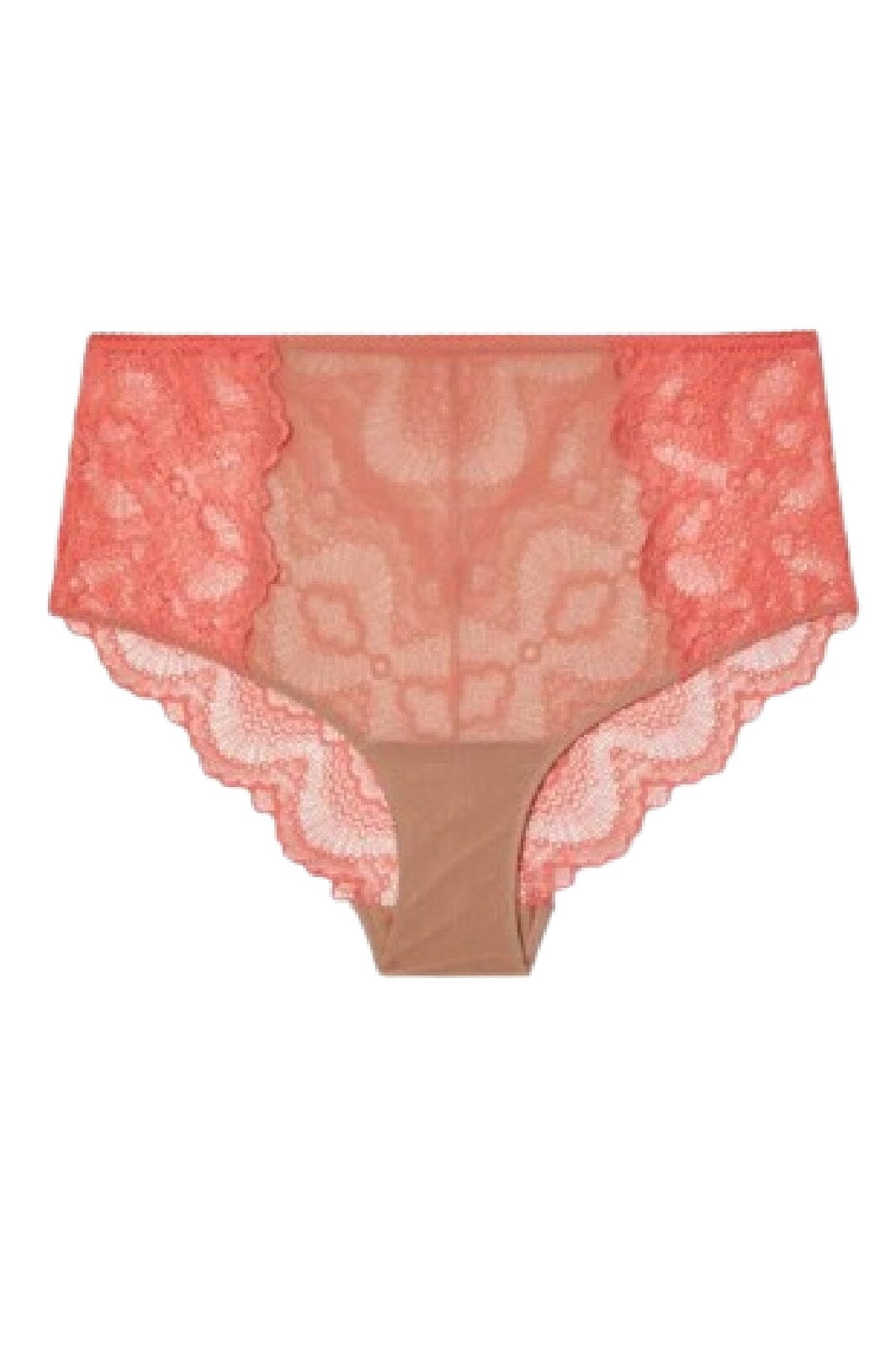Understatement Underwear - Lace Mesh Highwaist Briefs - Coral/Sand Trusser 