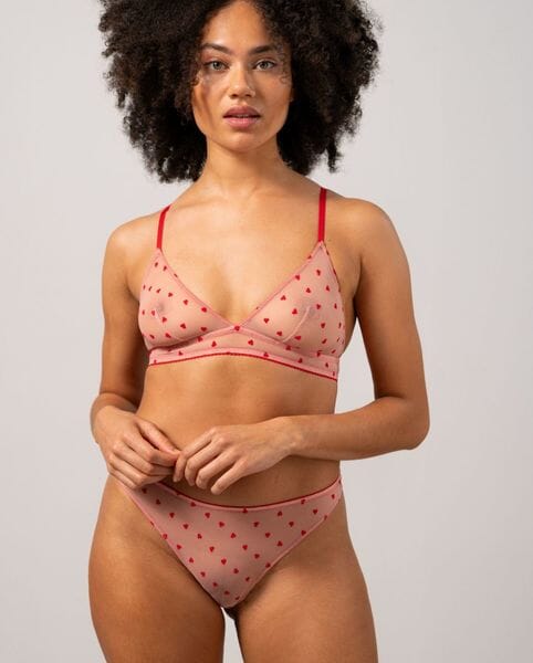 Understatement Underwear - Mesh Triangle Bralette - Pale Pink/Deep Red BH 