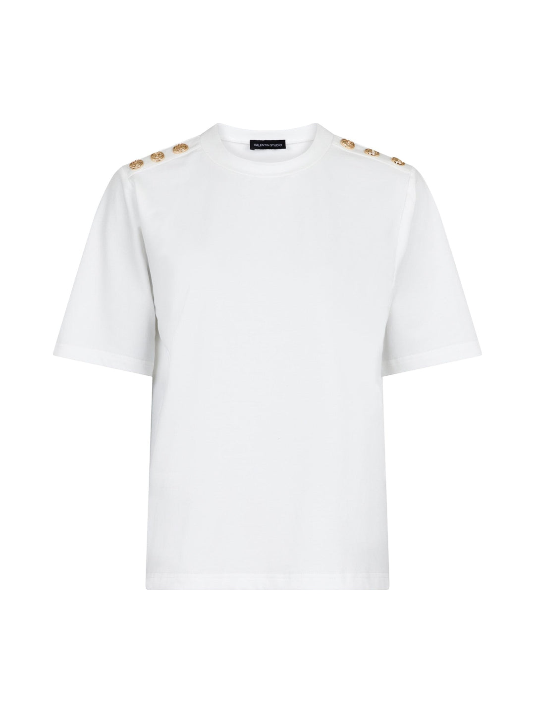 Valentin Studio - Gold Button Casual T-shirt - White T-shirts 