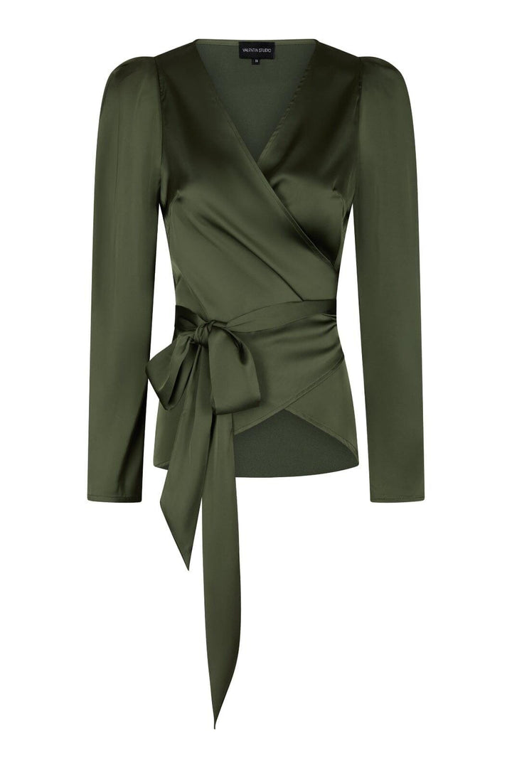 Valentin Studio - Josie Solid Satin Blouse 167298 - 437 - Dark Army Bluser 