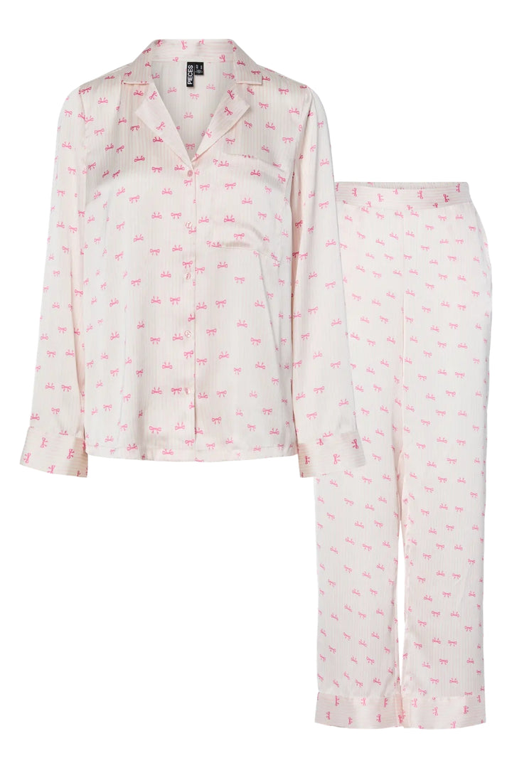 Pieces - Pcjytte Xmas Satin Night Set - 4832641 Pinkesque Bow