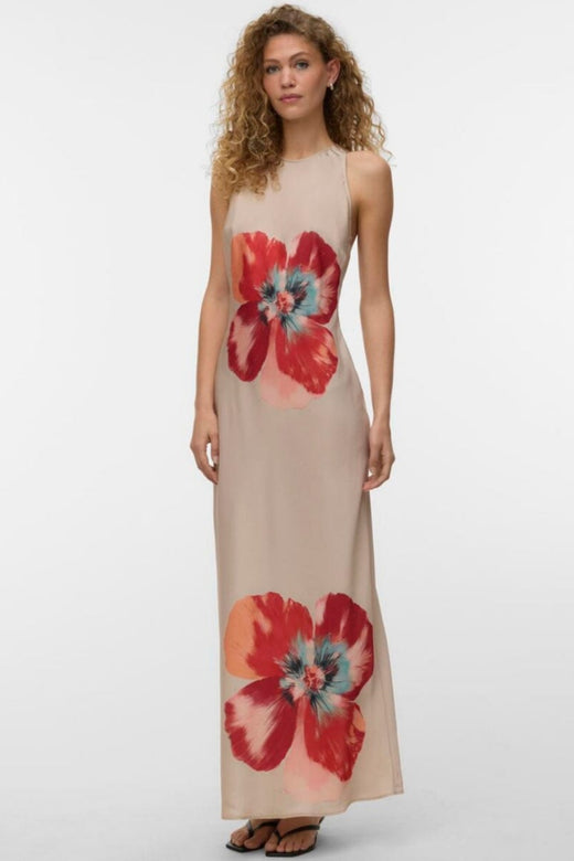 Vero Moda - Vmreba Hibisca Ankle Sl Dress - 4988246 Cement Hibisca Placement