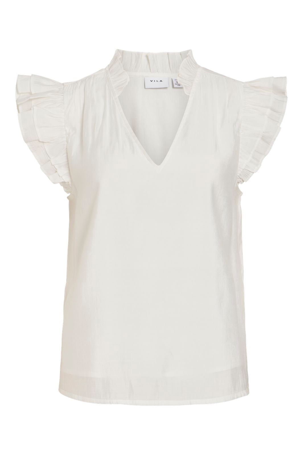 Vila - Vianu S/L V-Neck Top/Rn - 5037895 Snow White