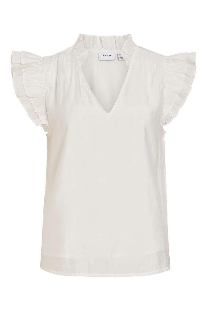 Vila - Vianu S/L V-Neck Top/Rn - 5037895 Snow White