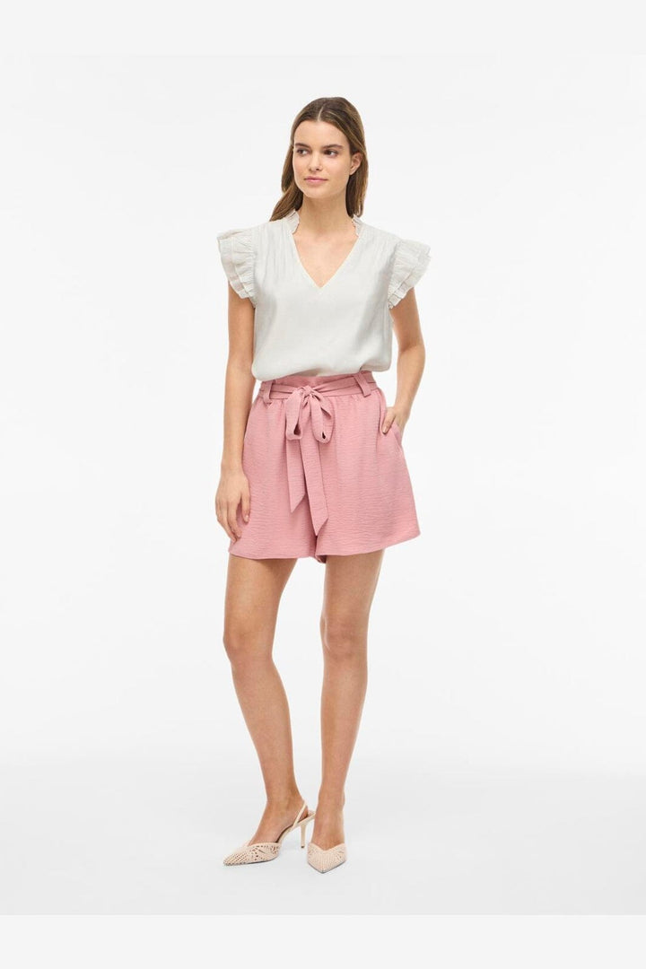 Vila - Vianu S/L V-Neck Top/Rn - 5037895 Snow White