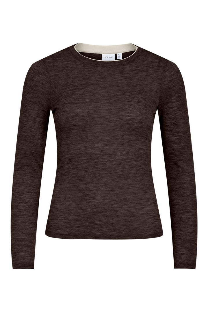 Vila - Vielianne O-Neck L/S Top - 5210553 Coffee Bean Birch