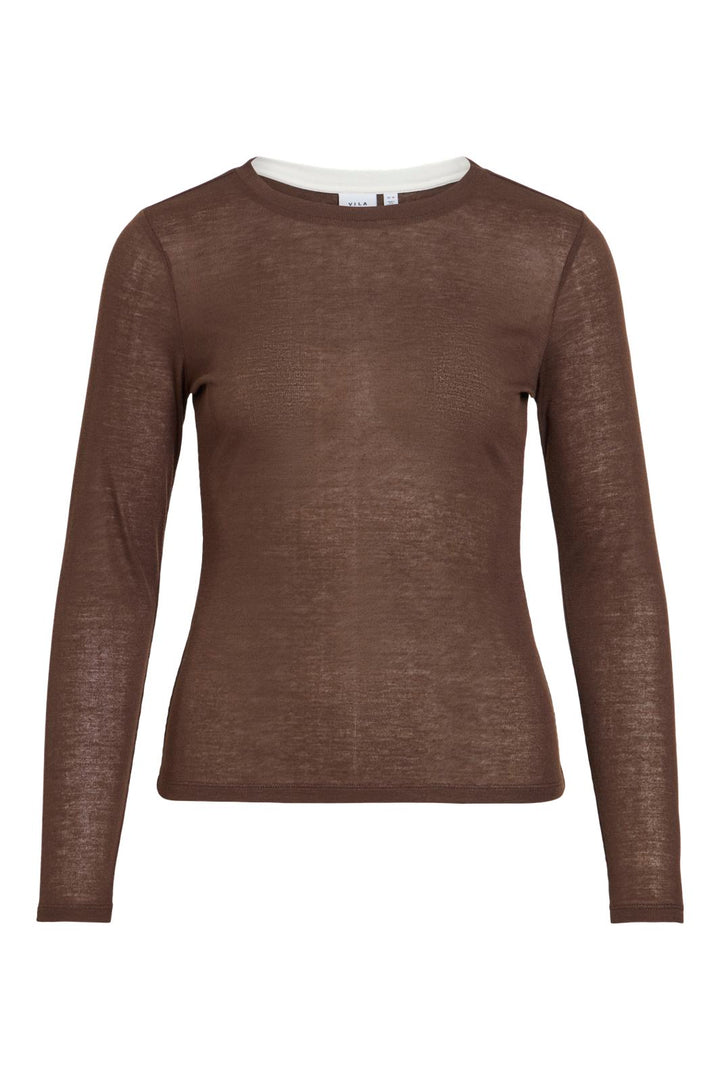 Vila - Vielianne O-Neck L/S Top - 5234167 Coffee Bean Snow White